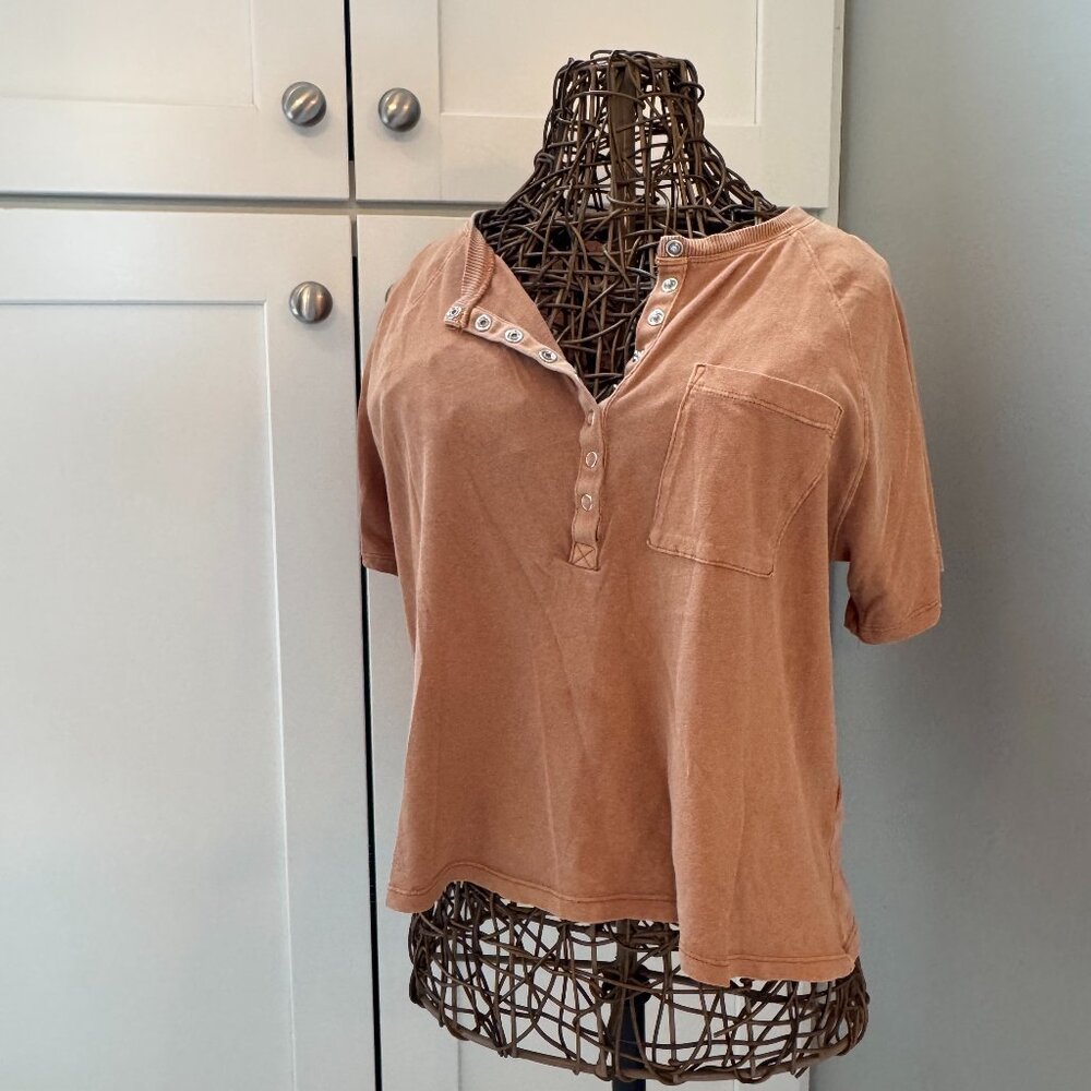 Urban Outfitters Out From Under | Button Front Cropped Tee | Orange | Size Mediu